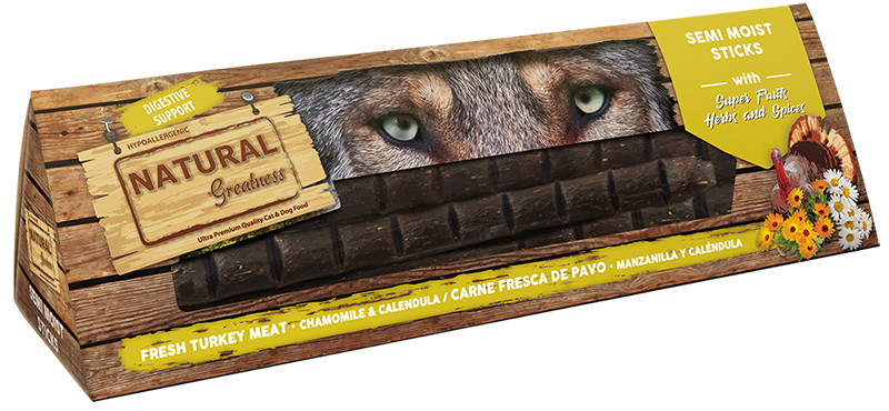 Natural Greatness Sticks Semihúmedos Carne Fresca de Pavo, Manzanilla y Caléndula